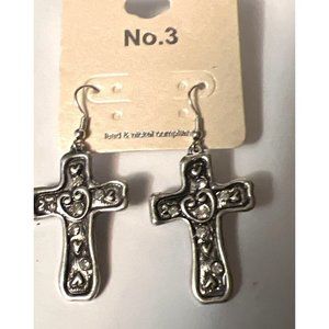 No. 3 Silver-Tone & Crystal Cross Earrings
